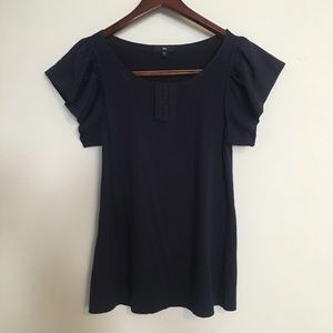 GAP Navy Ruffle Short Sleeve Dress Shirt
